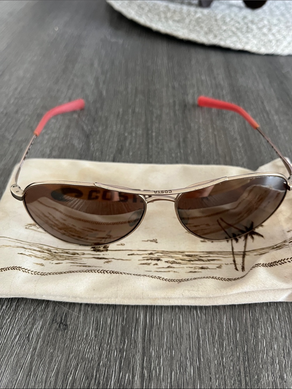 Costa Aviator Sunglasses with Brown Lenses and Coral Temple Tips 580